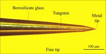 Fine-tip tungsten microelectrode photomicrograph